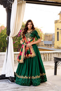 Lorenvalley Fashion Green Vichitra Silk Sequins and Thread Embroidery Work Lehenga Choli with Dupatta - Distacart