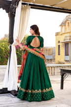 Lorenvalley Fashion Green Vichitra Silk Sequins and Thread Embroidery Work Lehenga Choli with Dupatta - Distacart
