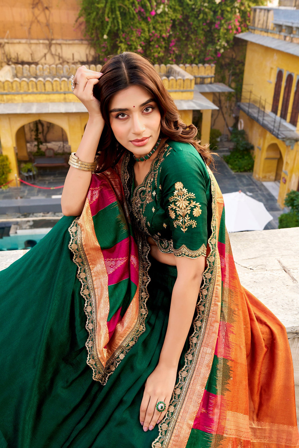 Lorenvalley Fashion Green Vichitra Silk Sequins and Thread Embroidery Work Lehenga Choli with Dupatta - Distacart