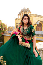Lorenvalley Fashion Green Vichitra Silk Sequins and Thread Embroidery Work Lehenga Choli with Dupatta - Distacart