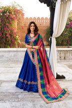 Lorenvalley Fashion Royal Blue Vichitra Silk Sequins and Thread Embroidery Work Lehenga Choli with Dupatta - Distacart