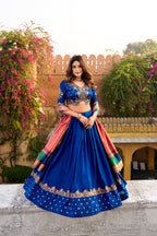 Lorenvalley Fashion Royal Blue Vichitra Silk Sequins and Thread Embroidery Work Lehenga Choli with Dupatta - Distacart