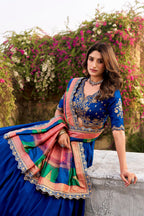 Lorenvalley Fashion Royal Blue Vichitra Silk Sequins and Thread Embroidery Work Lehenga Choli with Dupatta - Distacart