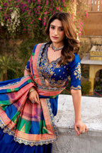 Lorenvalley Fashion Royal Blue Vichitra Silk Sequins and Thread Embroidery Work Lehenga Choli with Dupatta - Distacart