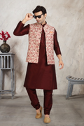 Raivat Ethnic Art Banarasi Silk Printed Work 3 Pics Jacket Set In Cream Colour