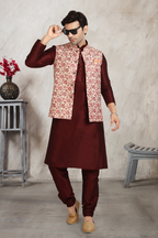 Raivat Ethnic Art Banarasi Silk Printed Work 3 Pics Jacket Set In Cream Colour