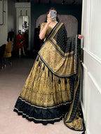 Lorenvalley Fashion Gold Tasar Silk Kalamkari Print With Lace Border Lehenga Choli with Dupatta - Distacart
