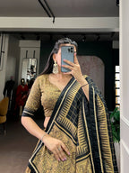 Lorenvalley Fashion Gold Tasar Silk Kalamkari Print With Lace Border Lehenga Choli with Dupatta - Distacart