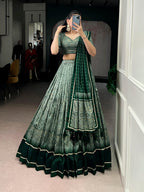Lorenvalley Fashion Green Tasar Silk Kalamkari Print With Lace Border Lehenga Choli with Dupatta - Distacart