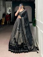Lorenvalley Fashion Grey Tasar Silk Kalamkari Print With Lace Border Lehenga Choli with Dupatta - Distacart