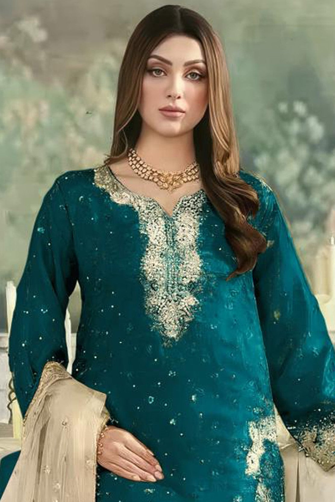 Anaita Teal Jimmy Choo Suit With Embroidery & Sequence Work - Distacart