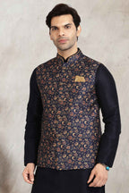 Raivat Ethnic Art Banarasi Silk Printed Work 3 Pics Jacket Set In Blue Colour