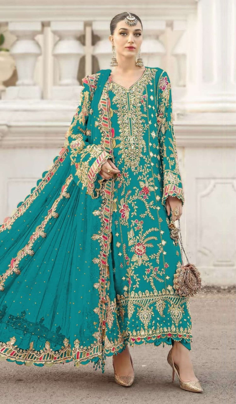 Anaita Turquoise Silk Suit With Embroidery & Sequence Work - Distacart