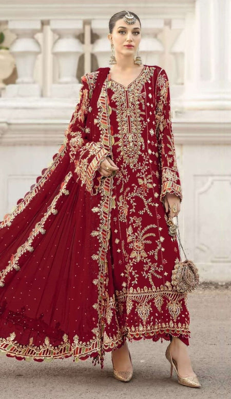 Anaita Red Silk Suit With Embroidery & Sequence Work