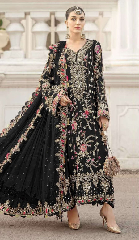 Anaita Black Silk Suit With Embroidery & Sequence Work