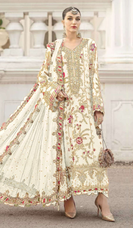 Anaita White Silk Suit With Embroidery & Sequence Work