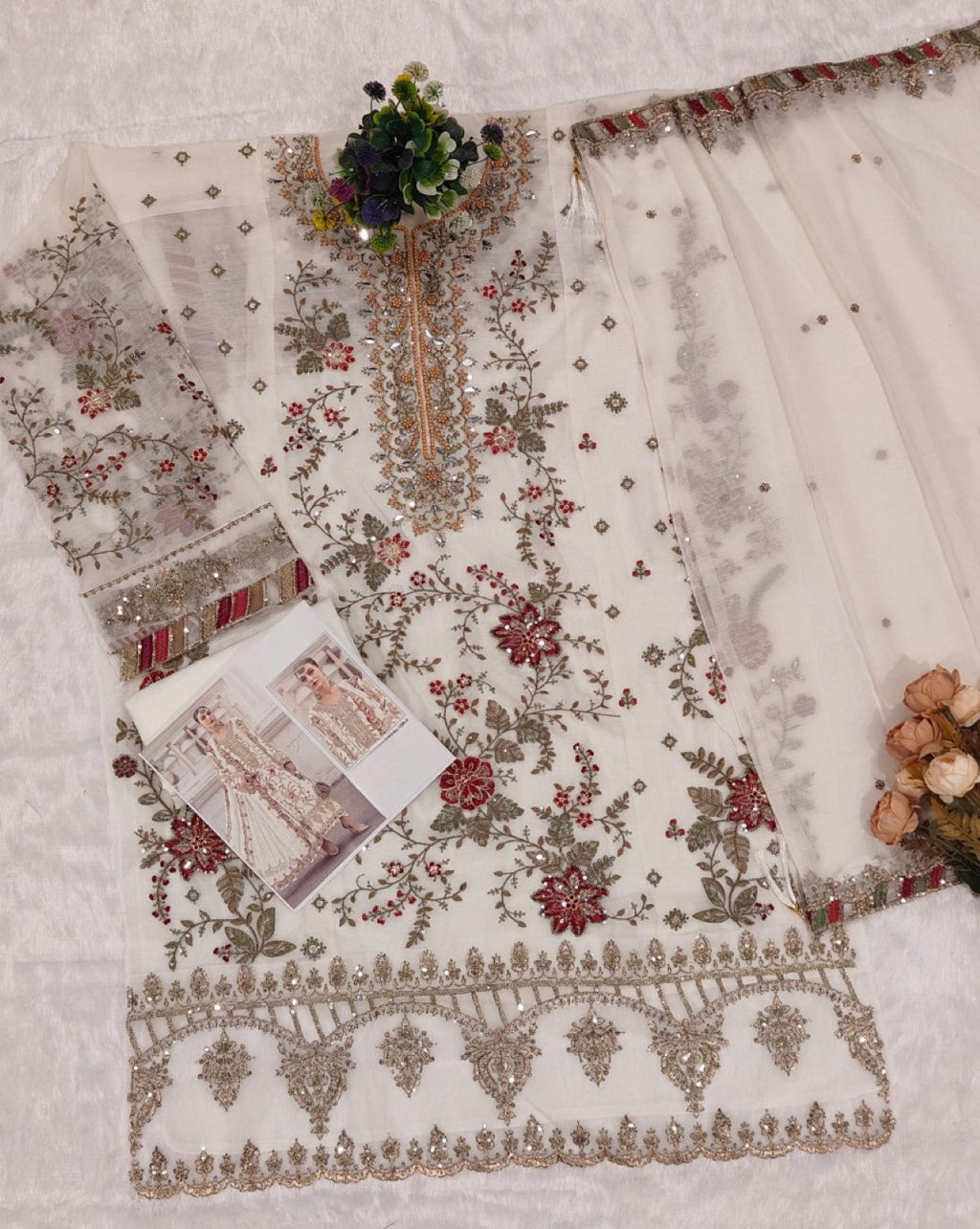 Anaita White Silk Suit With Embroidery & Sequence Work - Distacart