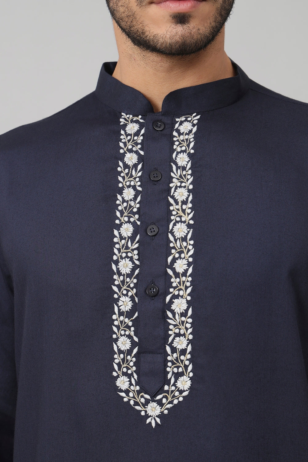 Neckline Embroidered Cotton Kurta by Hilo Design