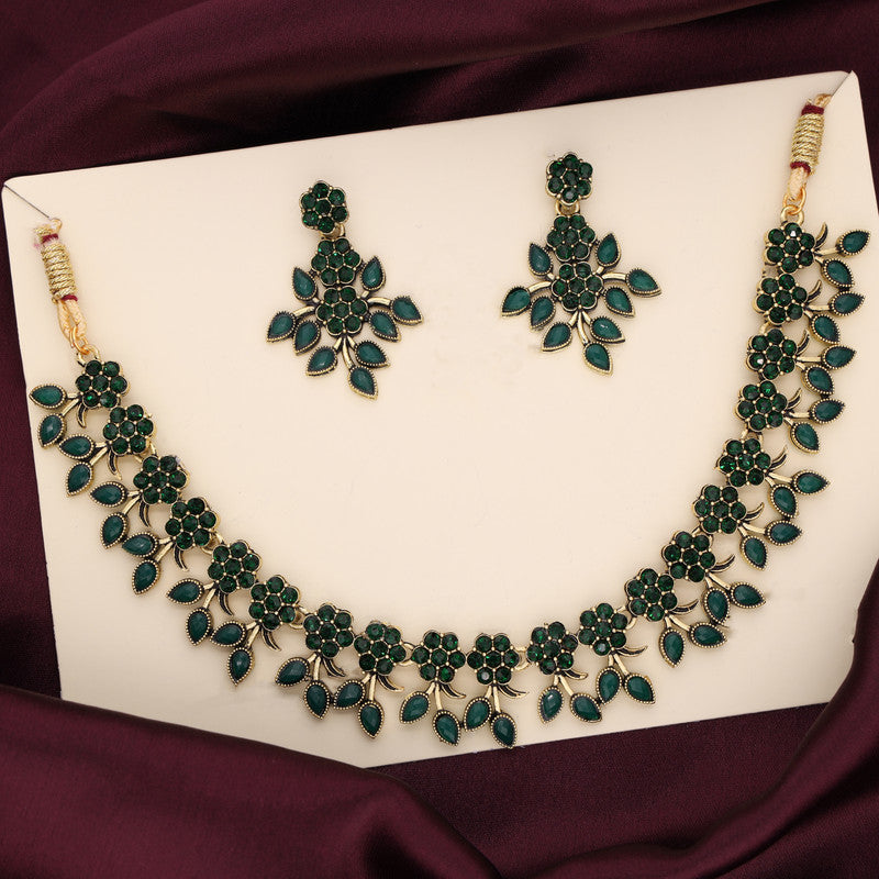 Tehzeeb Creations Brass Gold-Polished Gold, Green Jewel Set