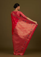 Monjolika Fashion Dark Pink Banarasi Silk Blend SareeWith Zari Woven Detailing - Distacart