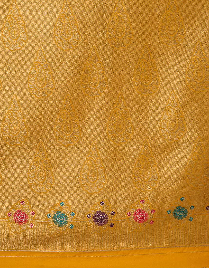 Monjolika Fashion Yellow Banarasi Silk Blend SareeWith Zari Woven Detailing - Distacart