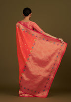 Monjolika Fashion Dark Peach Banarasi Silk Blend SareeWith Zari Woven Detailing - Distacart