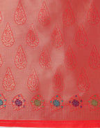 Monjolika Fashion Dark Peach Banarasi Silk Blend SareeWith Zari Woven Detailing - Distacart