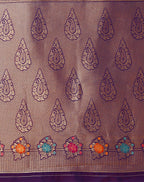 Monjolika Fashion Dark Violet Banarasi Silk Blend SareeWith Zari Woven Detailing - Distacart