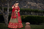 Lorenvalley Maroon and Brown Tussar Silk Floral Print with Foil Printed Lehenga Choli