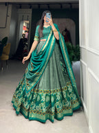 Lorenvalley Seagreen Tussar Silk Floral Print with Foil Printed Lehenga Choli