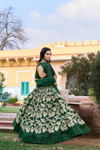 Lorenvalley Green Tussar Silk Floral Printed with Foil Printed Lehenga Choli