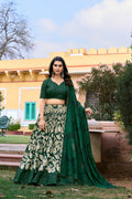 Lorenvalley Green Tussar Silk Floral Printed with Foil Printed Lehenga Choli