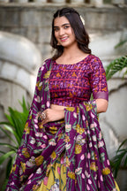 Lorenvalley Yellow Tussar Silk Pichwai With Patola Print And Zari Weaving Border Lehenga Choli with Dupatta