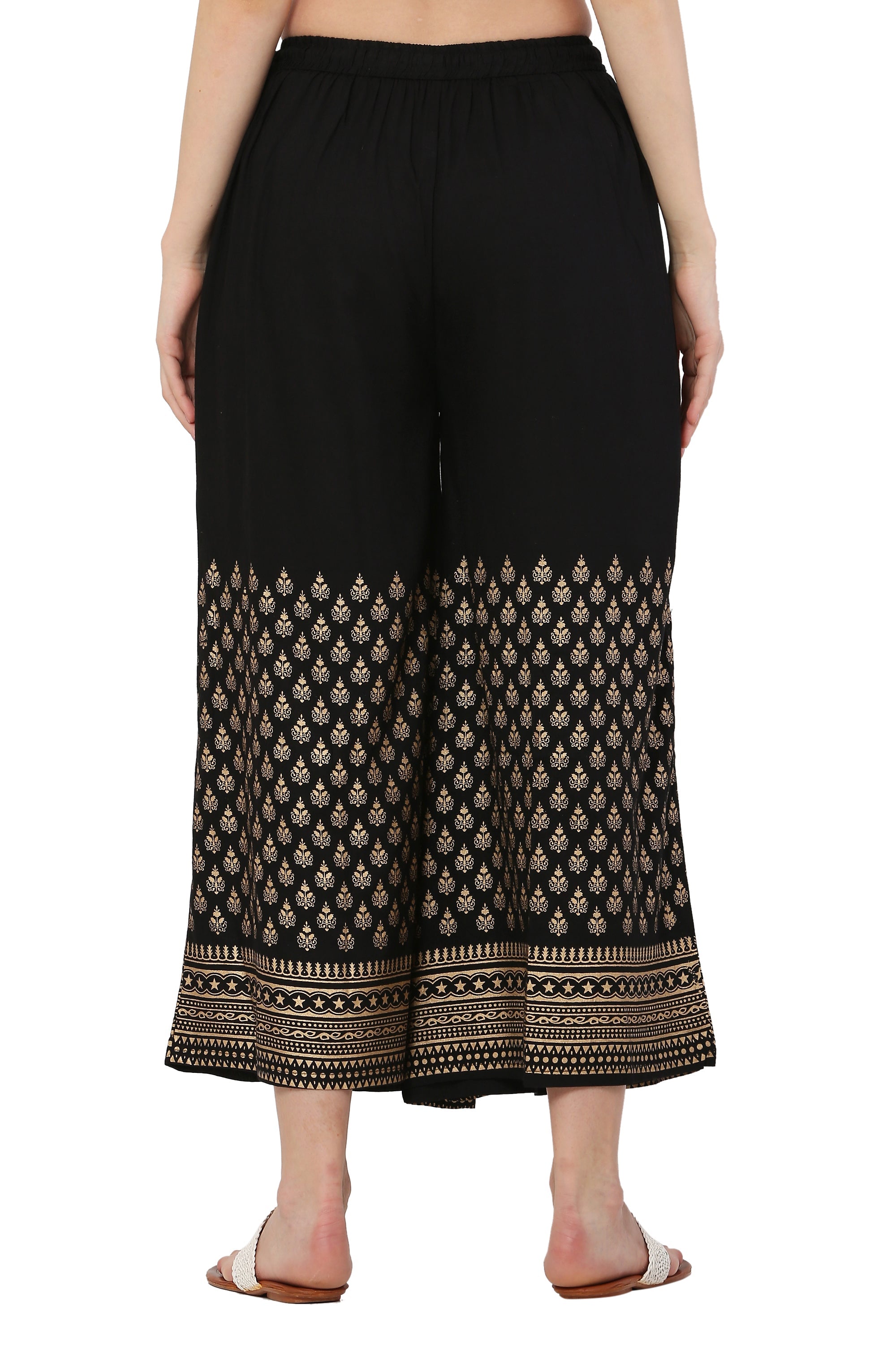 PAVONINE Black Color Minar Half Golden Print Sharara For Women - Distacart
