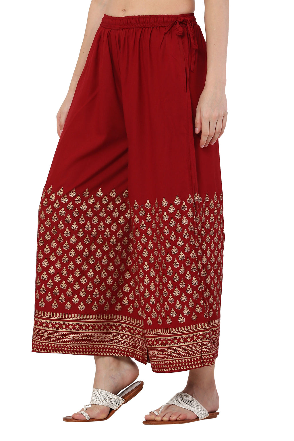 PAVONINE Maroon Color Minar Half Golden Print Sharara For Women - Distacart