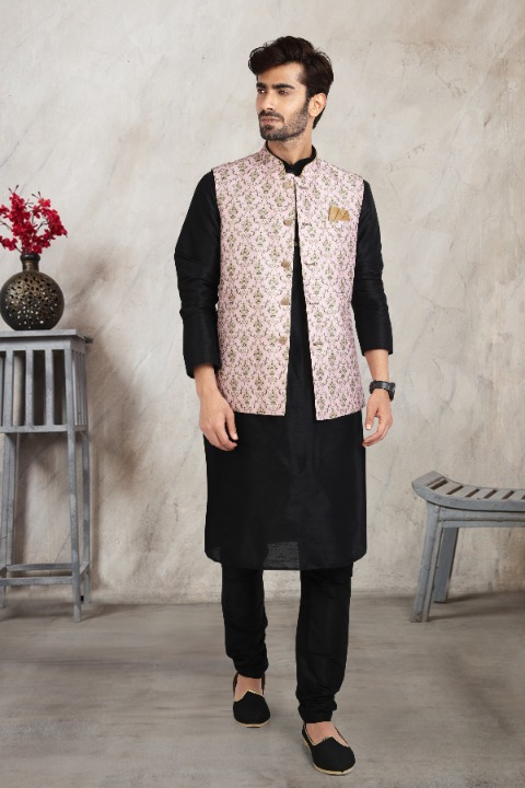 Raivat Ethnic Art Banarasi Silk Printed Work 3 Pics Jacket Set In Light Pink Colour
