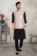 Raivat Ethnic Art Banarasi Silk Printed Work 3 Pics Jacket Set In Light Pink Colour