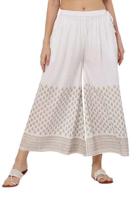 PAVONINE White Color Minar Half Golden Print Sharara For Women