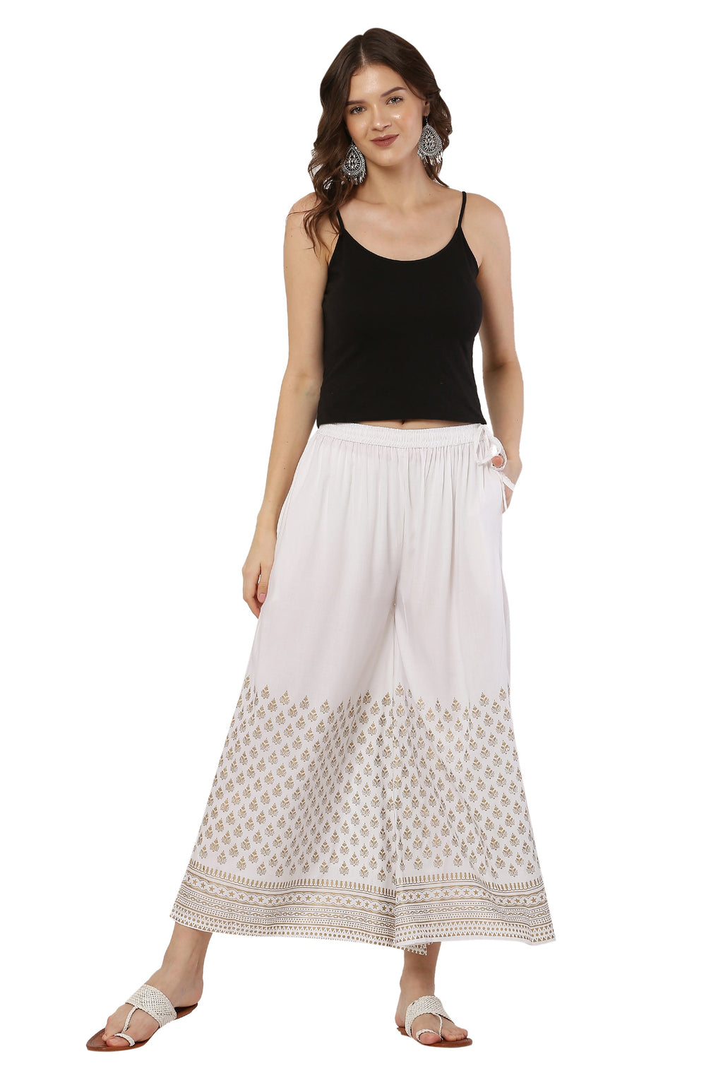 PAVONINE White Color Minar Half Golden Print Sharara For Women - Distacart