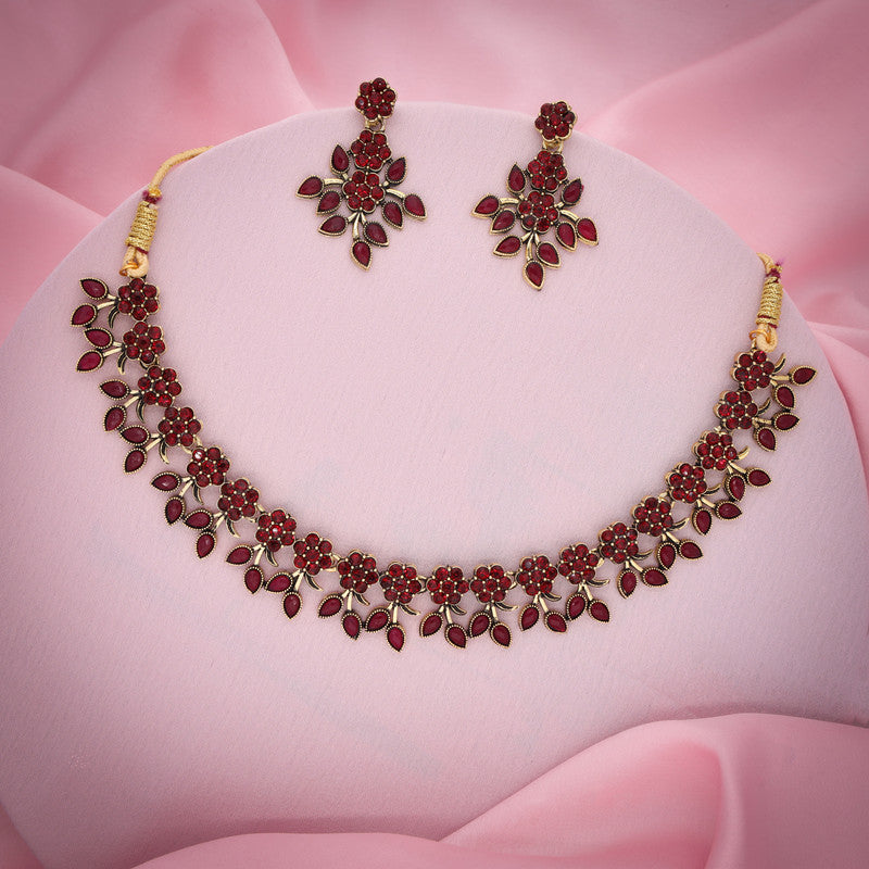 Tehzeeb Creations Gold Polish Pack of 1 Gold-Polished Choker Necklace Set With Earring For Women & Girls