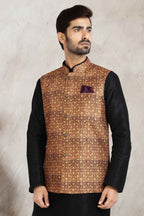Raivat Ethnic Art Banarasi Silk Printed Work 3 Pics Jacket Set In Beige Colour
