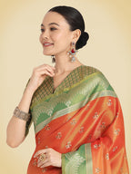 Monjolika Fashion Orange Color Weaving Banarasi Tissue Silk Classic Saree - Distacart