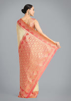Monjolika Fashion Cream Color Weaving Banarasi Tissue Silk Classic Saree - Distacart