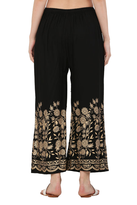 PAVONINE Black Color Floral Half Golden Print Sharara For Women