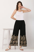 PAVONINE Black Color Floral Half Golden Print Sharara For Women - Distacart