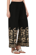 PAVONINE Black Color Floral Half Golden Print Sharara For Women - Distacart