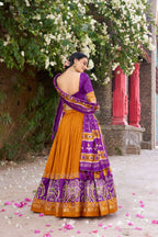 Lorenvalley Fashion Mustard Tussar Silk Patola Printed With Foil Work Lehenga Choli with Dupatta