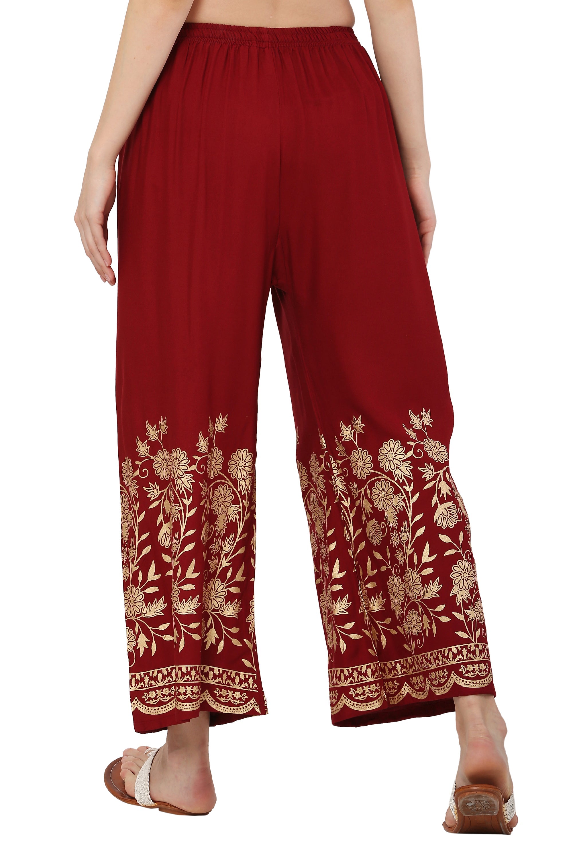 PAVONINE Maroon Color Floral Half Golden Print Sharara For Women - Distacart