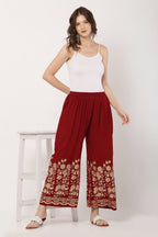 PAVONINE Maroon Color Floral Half Golden Print Sharara For Women - Distacart