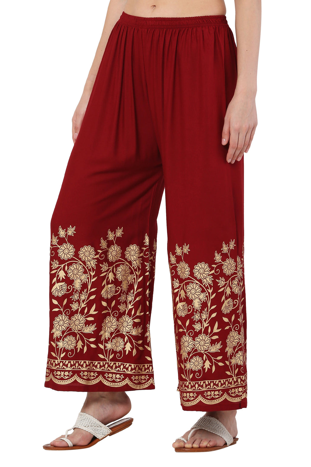 PAVONINE Maroon Color Floral Half Golden Print Sharara For Women - Distacart